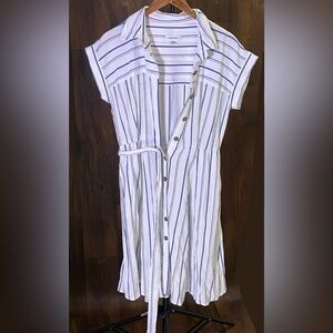 Calvin Kline White & Blue Striped Button-Down Dress